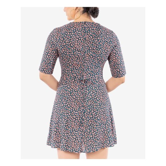 B DARLIN Womens Crochet-trim Collar Elbow Sleeve V Neck Mini Party A-Line Dress - Picture 2 of 2